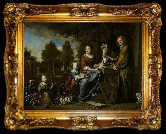 framed  Jan Weenix Agneta Block and her family at their summer home Vijverhof with her cultivated pineapple, ta009-2